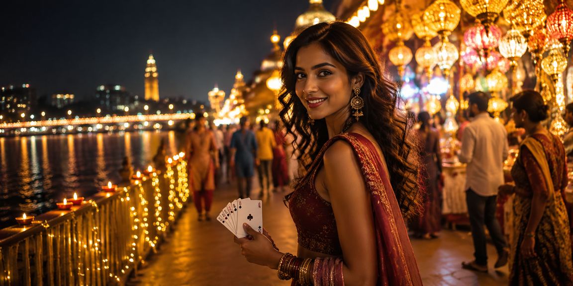 Ahmedabad riverfront with poker and casino-themed Diwali festival