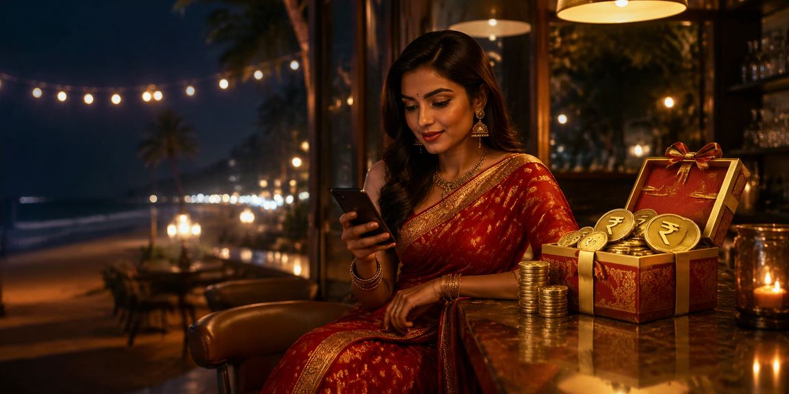 Woman using mobile casino app in India